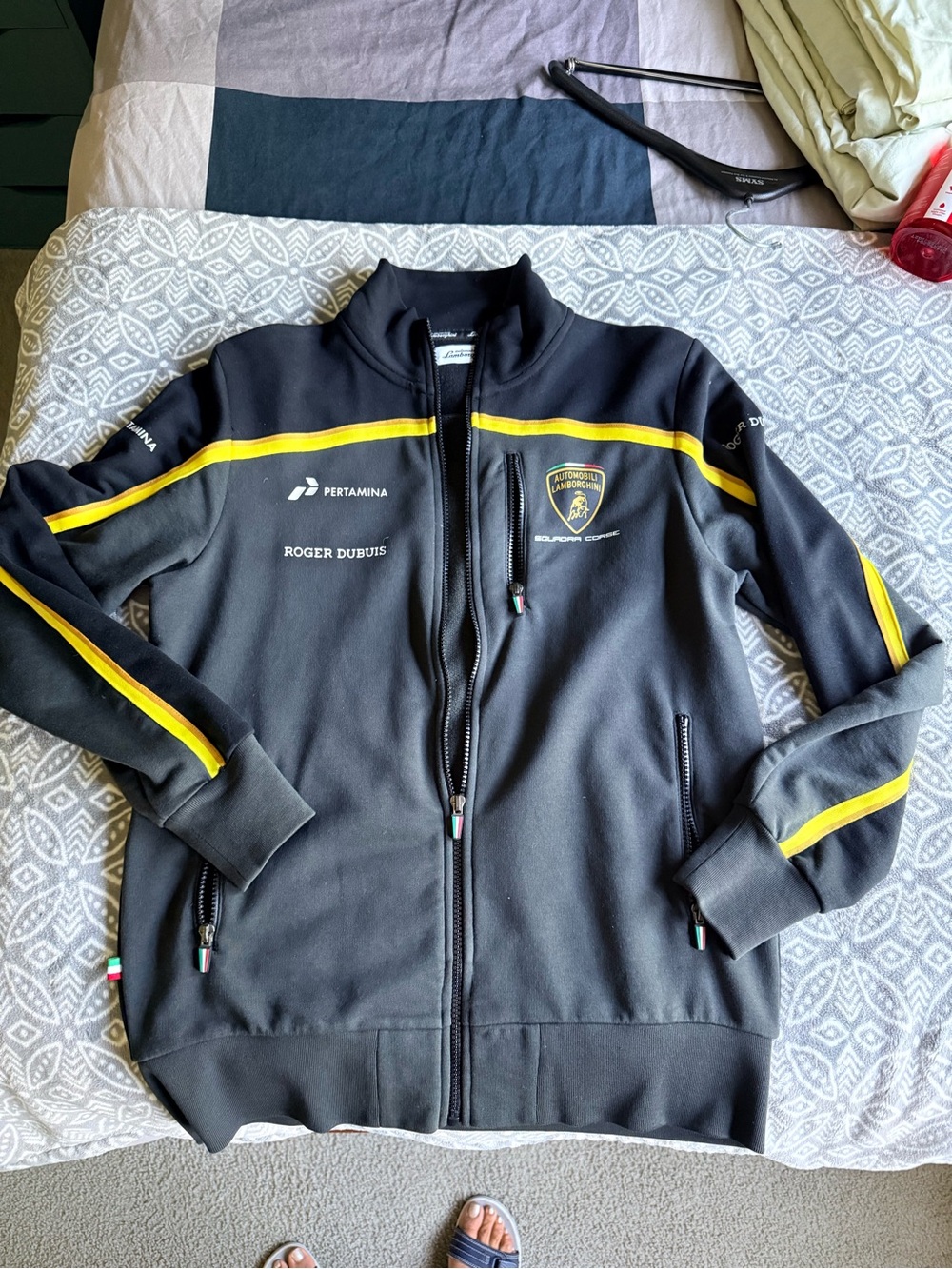 Lamborghini Roger Dubuis Black Jacket with Yellow Racing Stripes